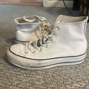 White leather platform high top converse size 8.5